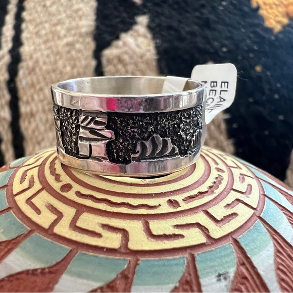 ❤️ Signed Elaine Becenti Story Teller Ring Size 9.5 Sterling Silver Unisex Band - Picture 5 of 12